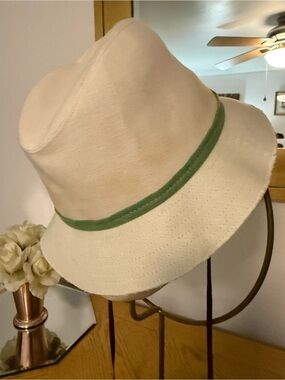 Cream Bucket Hat with Green Trim